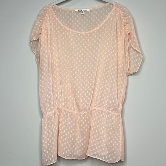 Black Rainn Peach Sheer Swiss Dot Shirt Size L Sleeveless - Picture 1 of 9